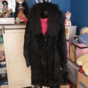Sanyo Mongolian Lamb Fur Collar Black Coat